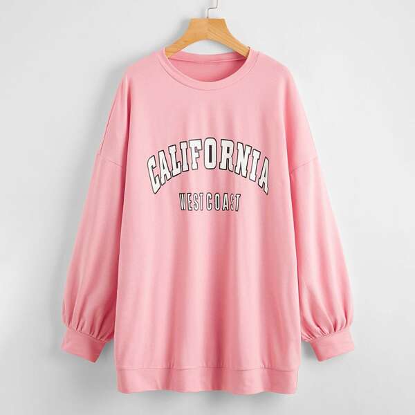 

Drop Shoulder Letter Graphic Oversize Sweatshirt, Baby pink