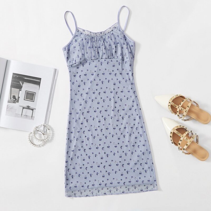 

Ditsy Floral Ruched Bust Cami Dress, Lilac purple