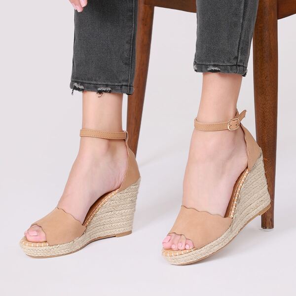 

Faux Nubuck Ankle Strap Espadrille Wedges, Apricot