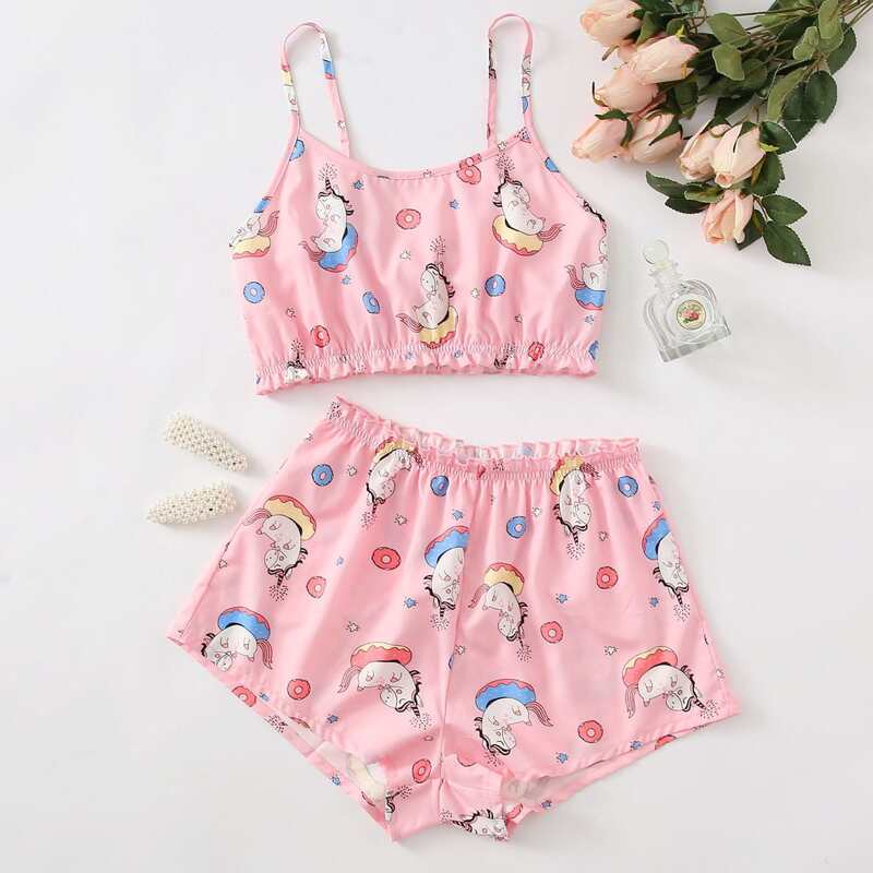 

Cartoon Graphic Cami PJ Set, Baby pink