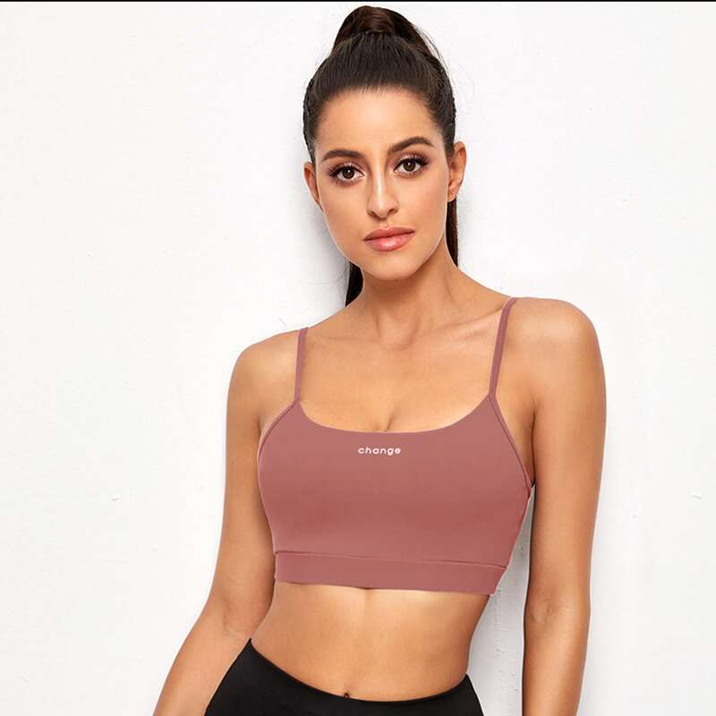 

Letter Graphic Criss Cross Back Sports Bras, Dusty pink