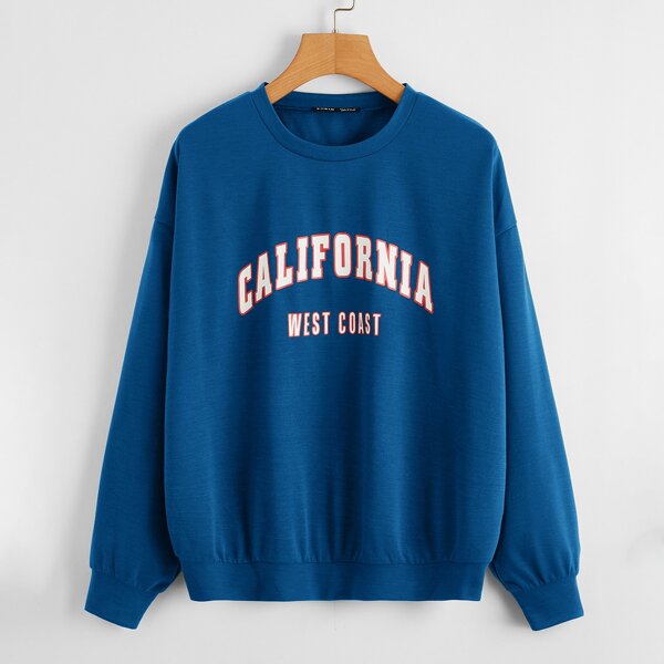 

Drop Shoulder Letter Graphic Sweatshirt, Blue