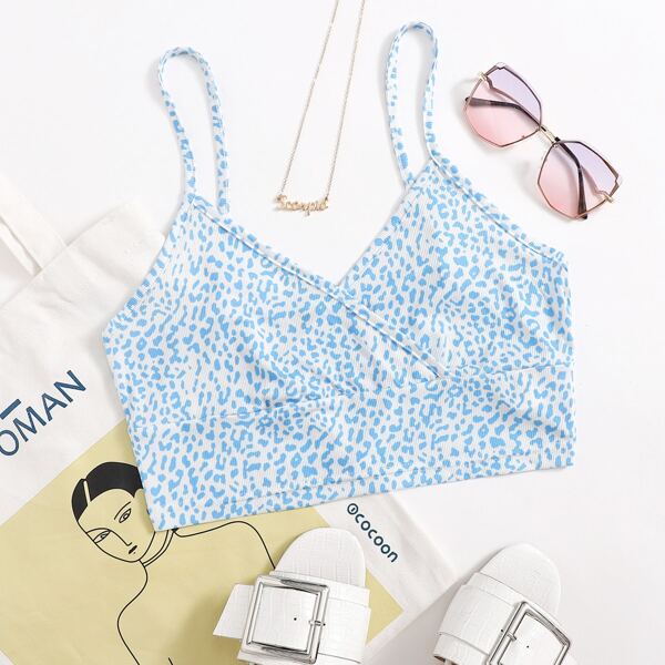 

Leopard Print Crop Cami Top, Blue and white