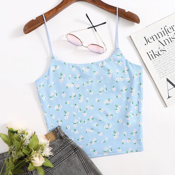 

Ditsy Floral Print Cami Top, Pastel baby blue