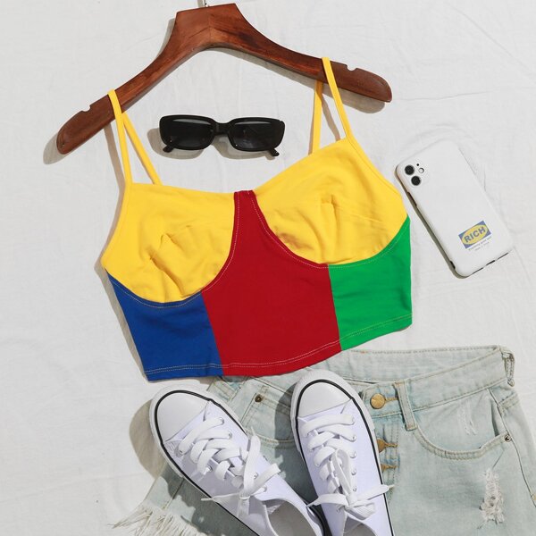 

Color Block Crop Cami Top, Multicolor