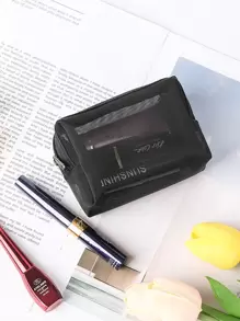 Set de 3 bolsas de almacenamiento de malla para artículos de tocador. Bolsa organizadora de maquillaje de cremallera negra de moda diaria para viaje, almacenamiento, maquillaje, cosméticos, vacaciones, de gran capacidad, para lápiz labial, brochas, cuidado de la piel, teléfono móvil, monedas, artículos pequeños, para el hogar, regalo, vacaciones y festivales como Halloween y Navidad, de uso multifuncional, con vibraciones bohemias, para vacaciones en la playa, colecciones de baño y dormitorio, de gran capacidad