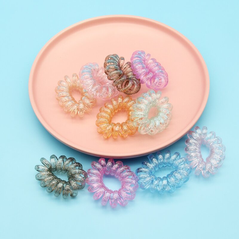 

7pcs Glitter Coil Hair Tie, Multicolor