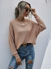 蝙蝠袖素色毛衣 - 杏色 - 查看 6