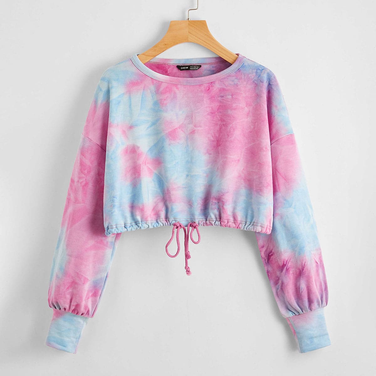 

Drop Shoulder Drawstring Hem Tie Dye Pullover, Multicolor