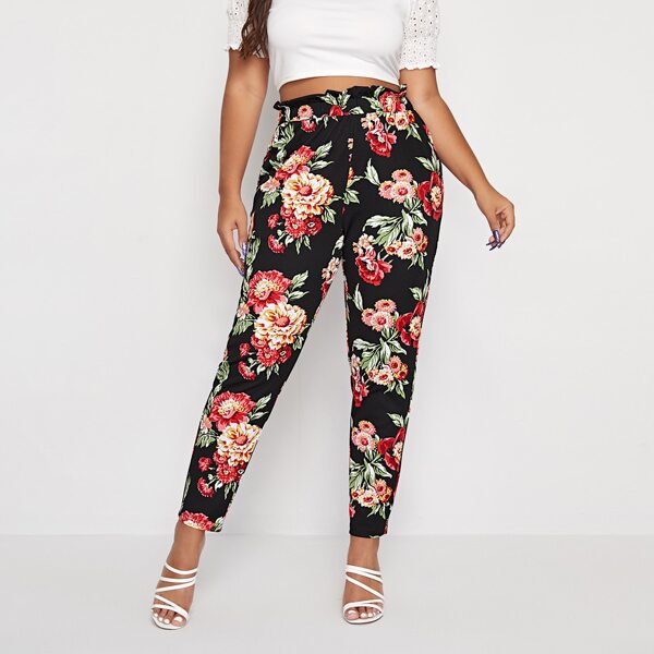 

Plus Ruffle Waist Floral Pants, Multicolor