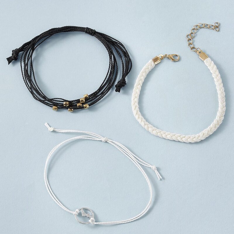 

3pcs Ring Linked Barided Bracelet, Multicolor