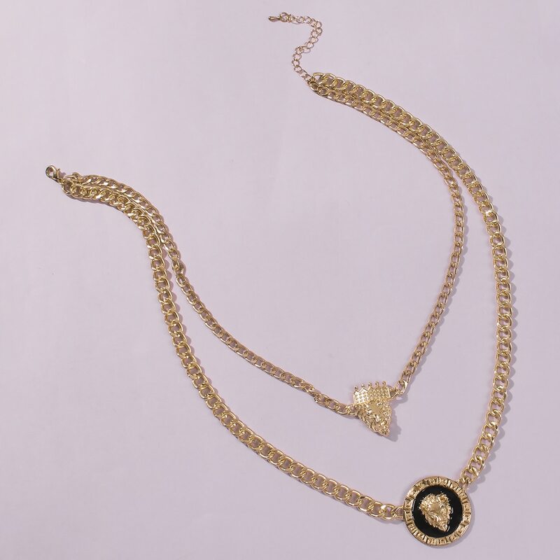 

Plate Pendant Dual Lap Alloy Necklace, Gold