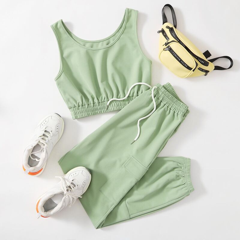 

Crop Tank Top & Cargo Joggers, Mint green