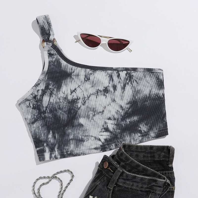 

Tie Dye One Shoulder Crop Top, Black