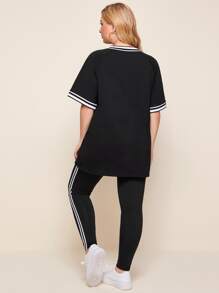 Mulvari Plus Raglan Sleeve Striped Trim Top & Leggings Set, Summer - Black - View 2