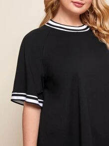 Mulvari Plus Raglan Sleeve Striped Trim Top & Leggings Set, Summer - Black - View 5