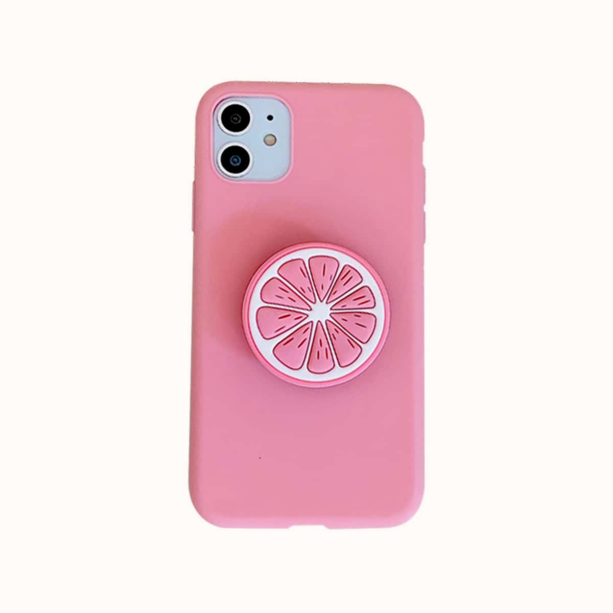 

1pc Solid iPhone Case With 1pc Phone Holder, Pink