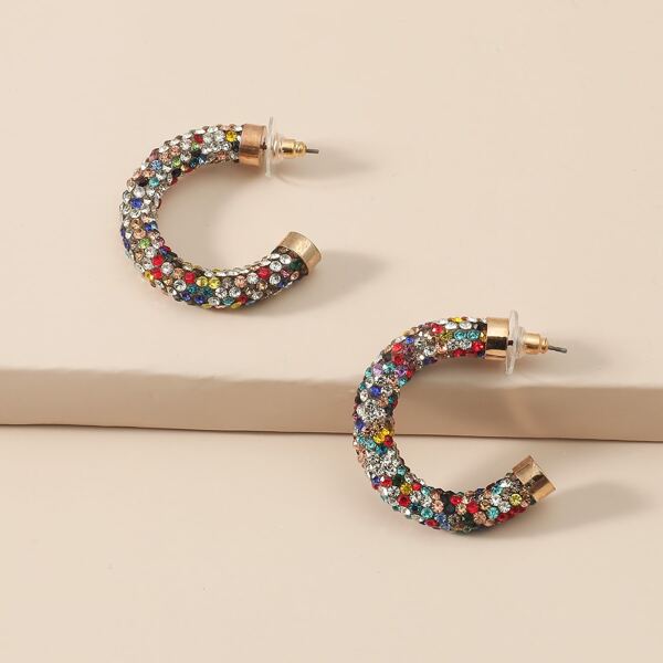 

Rhinestone Decor Cuff Hoop Earrings, Multicolor