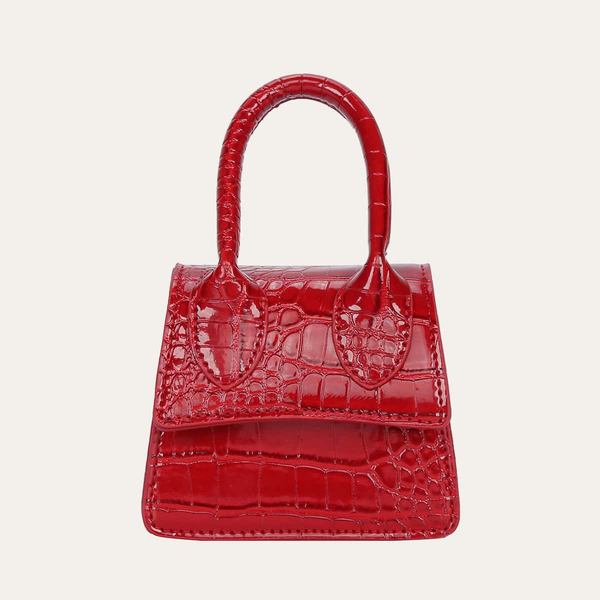 

Mini Crocodile Satchel Bag, Red