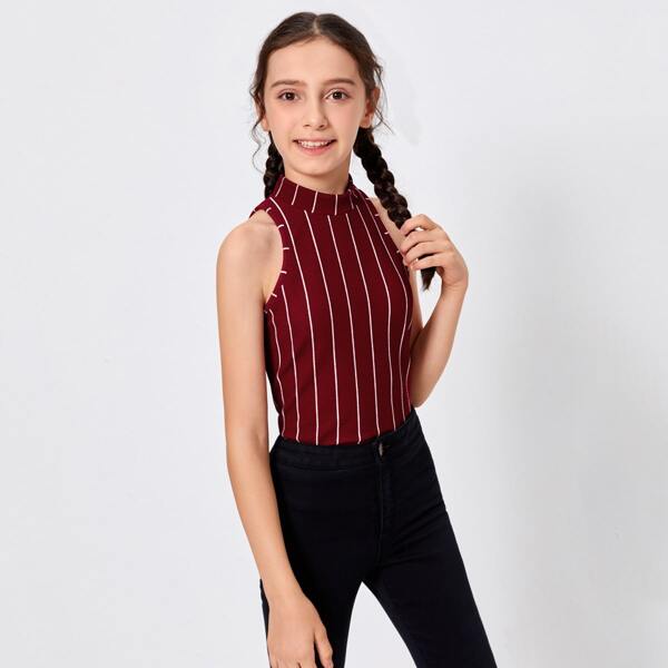

Girls Mock-Neck Striped Tank Top, Maroon
