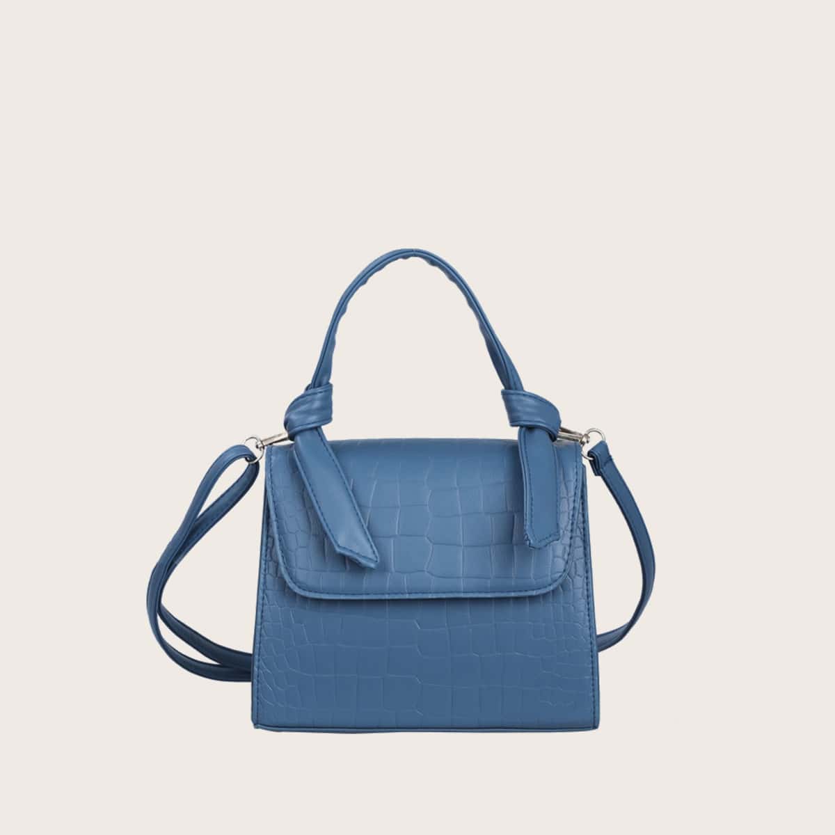 

Croc Embossed Flap Satchel Bag, Blue