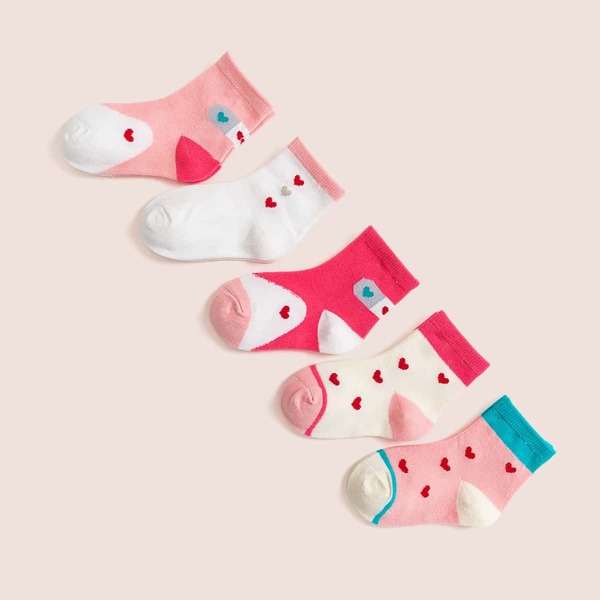 

5pairs Toddler Girls Heart Pattern Socks, Multicolor