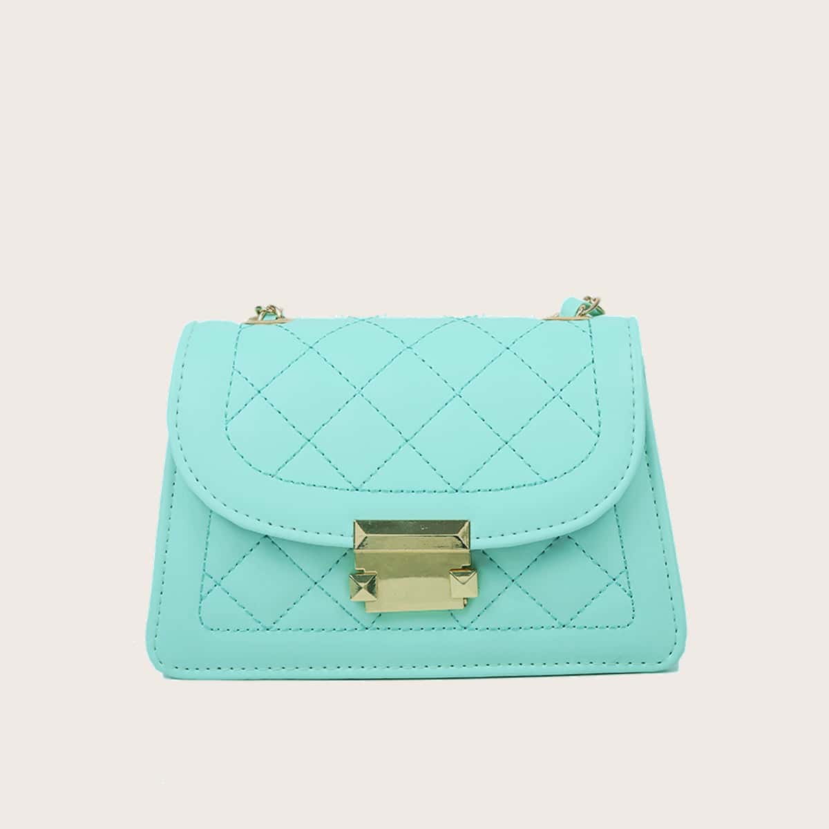 

Quilted Chain Crossbody Bag, Mint blue