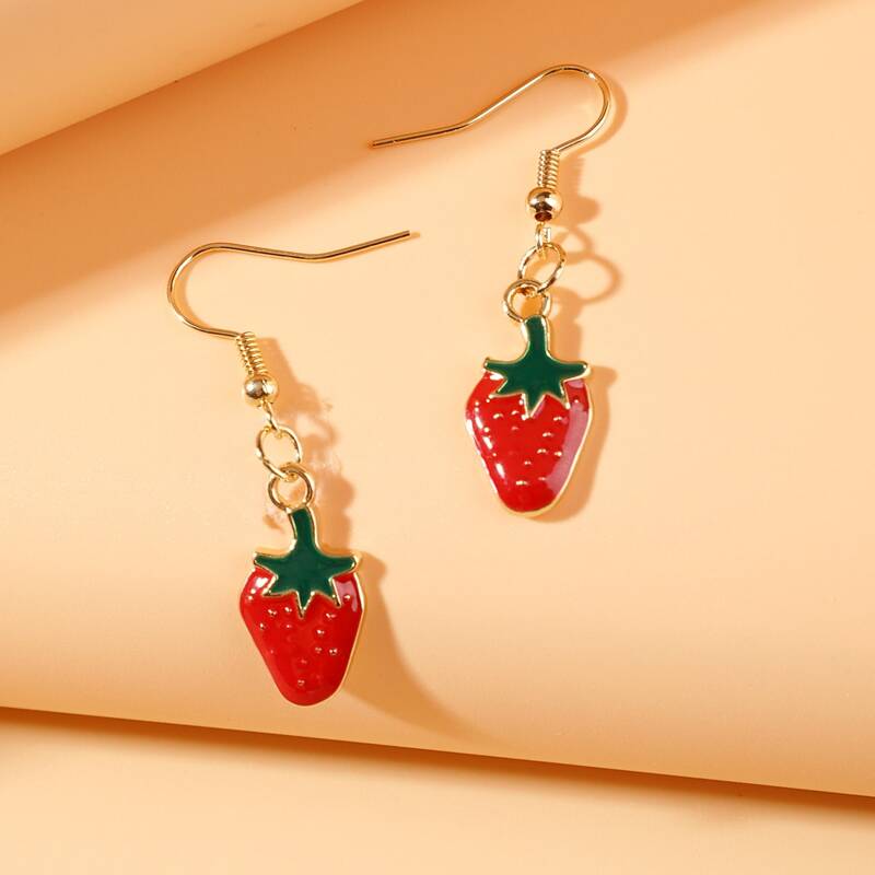 Strawberry Drop Earrings, Red