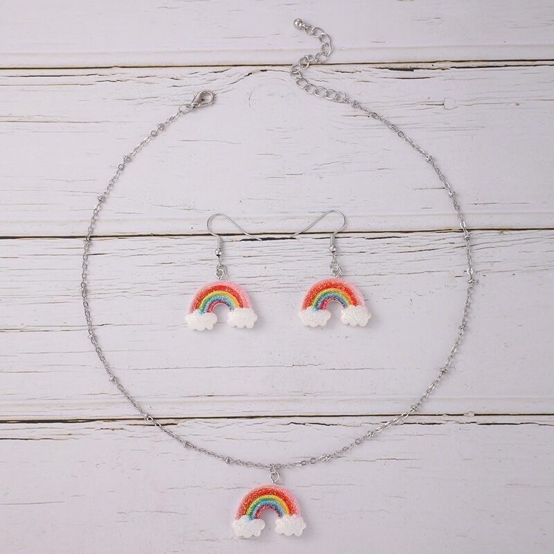 

3pcs Rainbow Design Necklace & Earrings, Multicolor