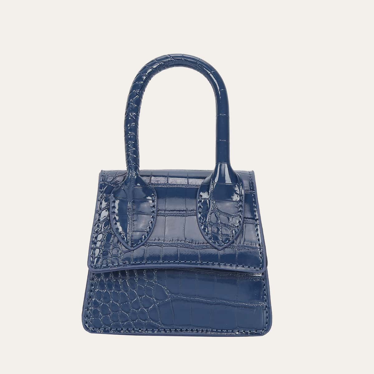 

Mini Croc Embossed Flap Satchel Bag, Blue