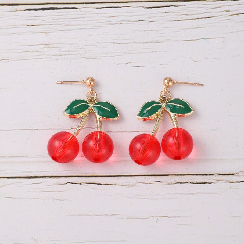 

Cherry Design Drop Earrings, Red