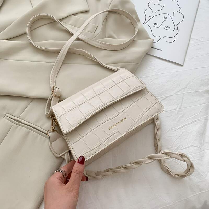 

Croc Braided Strap Tote Bag, Beige pastel
