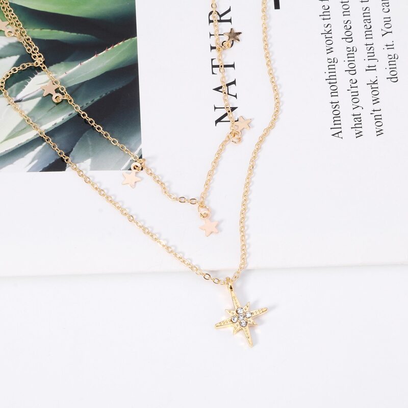 

Rhinestone Decor Star Layered Necklace, Gold
