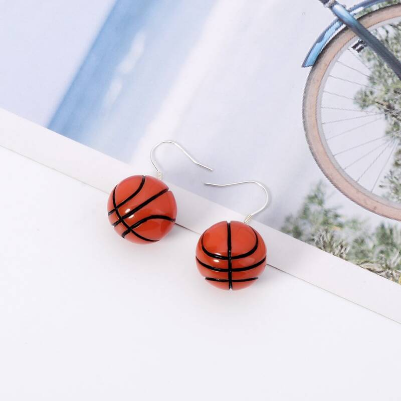 

Basketball Shaped Drop Earrings, Red