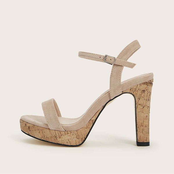 

Open Toe Ankle Strap Chunky Heeled Sandals, Apricot