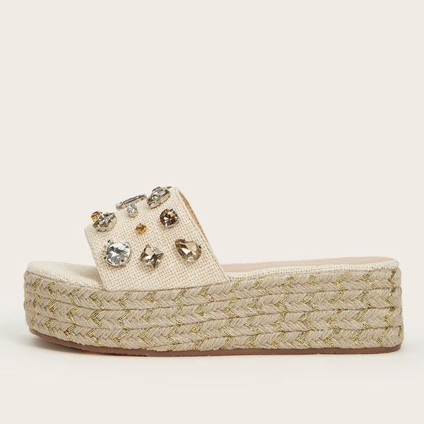 

Gemstone Decor Wedge Mules, Beige
