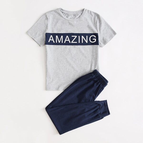 

Boys Letter Graphic Top & Pants PJ Set, Multicolor