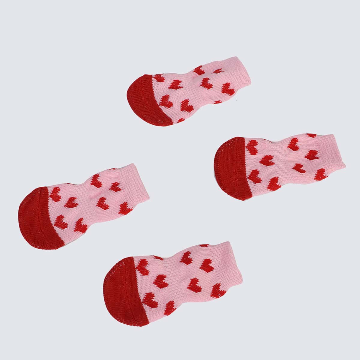 

4pcs Heart Print Cat Sock, Pink