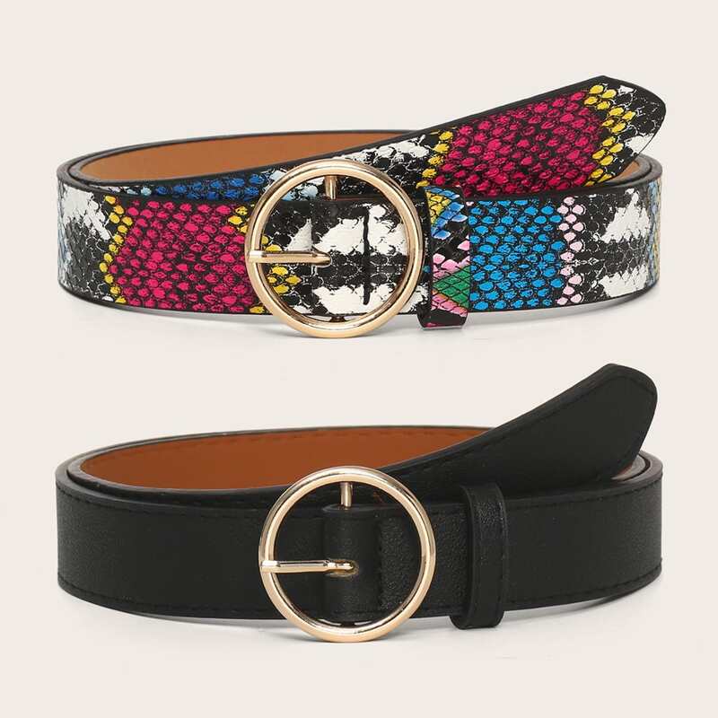 

2pcs Snakeskin Pattern Buckle Belt, Multicolor