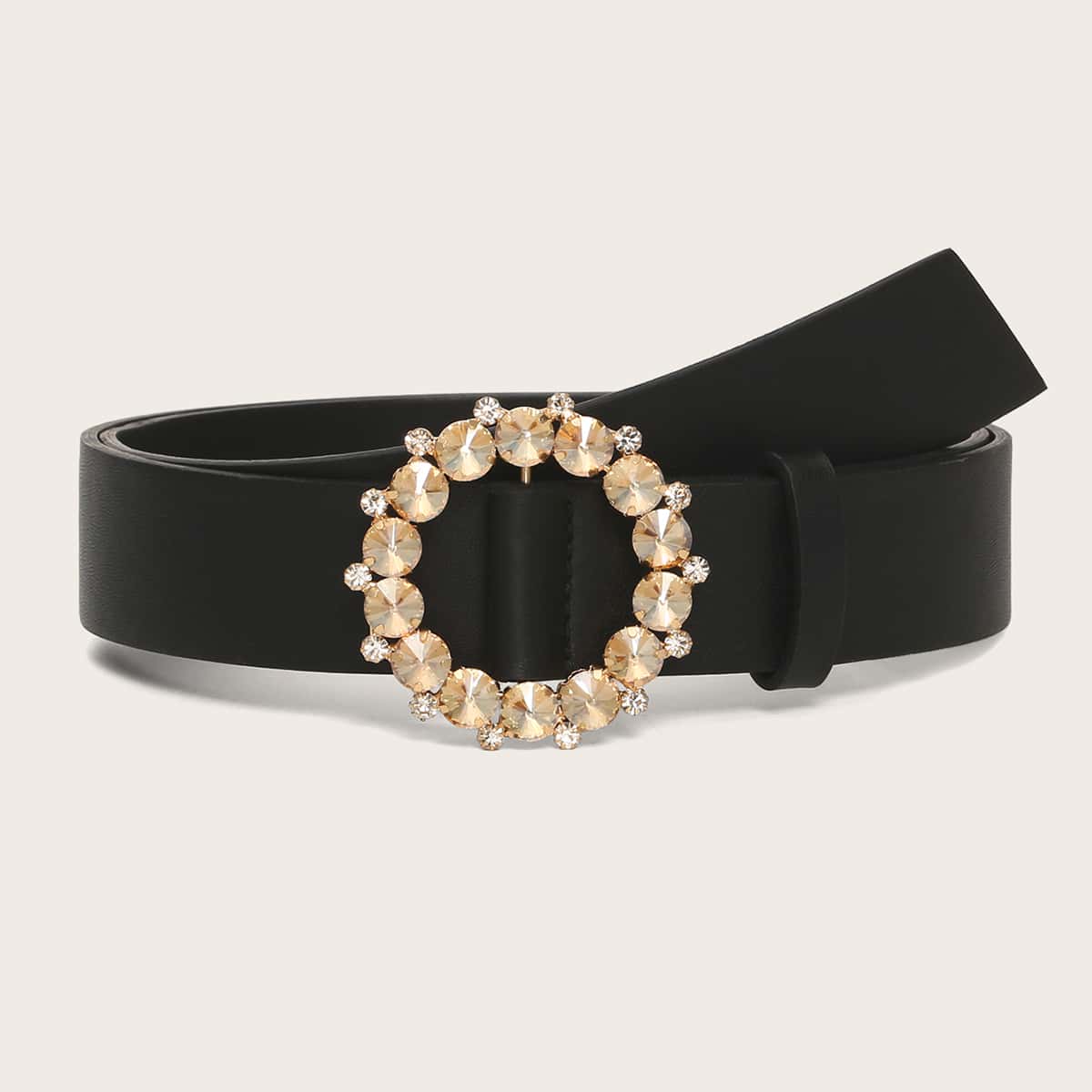 

Rhinestone Decor Round Buckle Belt, Black