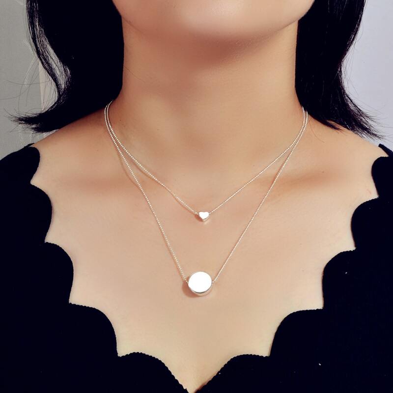 

2pcs Heart Charm Necklace, Silver