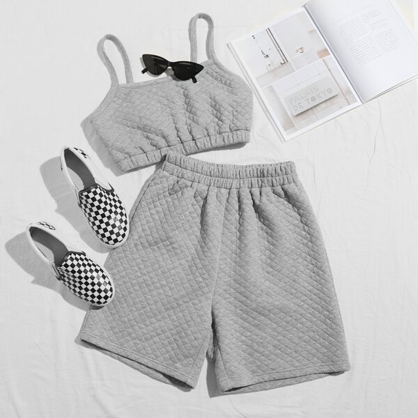 

Quilted Solid Cami Top & Shorts, Grey
