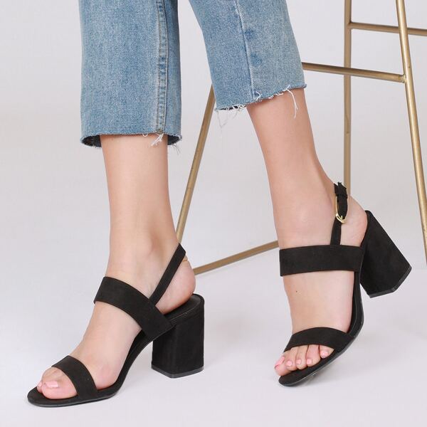 

Faux Suede Dual Vamp Slignback Heels, Black