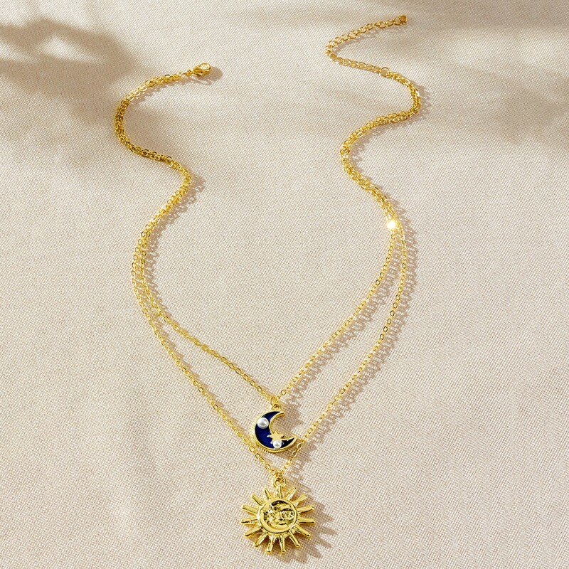 

Moon & Sun Layered Necklace, Gold