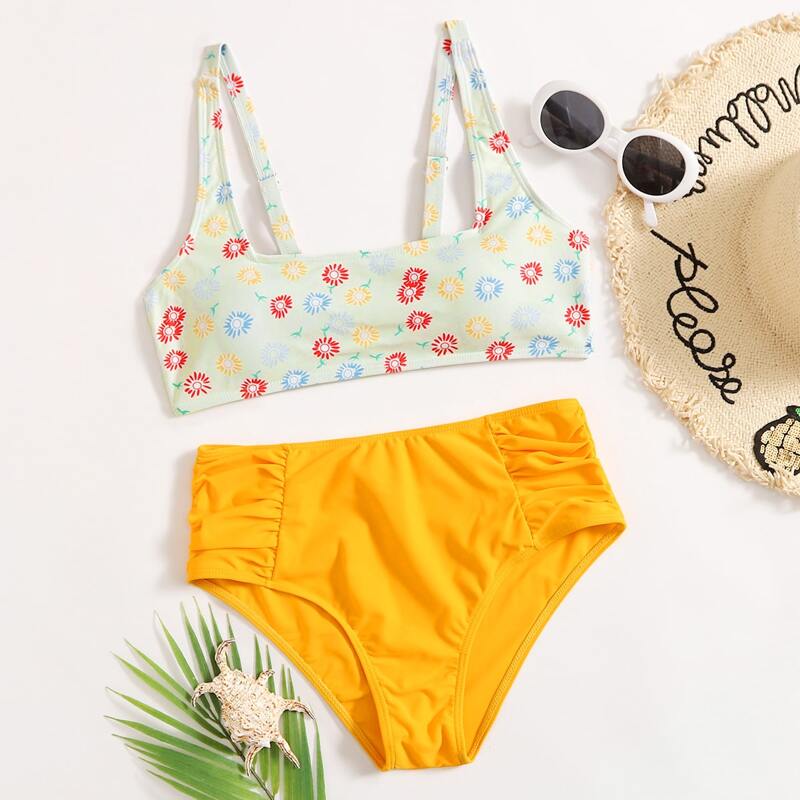 

Floral Square Neck Bikini Swimsuit, Multicolor