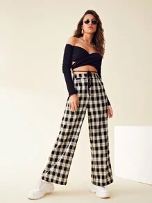 SHEIN Wide Leg Tartan Pants - Multicolor - View 3