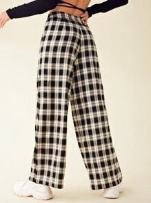 SHEIN Wide Leg Tartan Pants - Multicolor - View 2