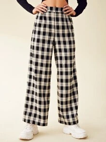 SHEIN Wide Leg Tartan Pants - Multicolor - View 4