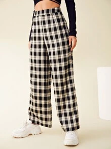 SHEIN Wide Leg Tartan Pants - Multicolor - View 5