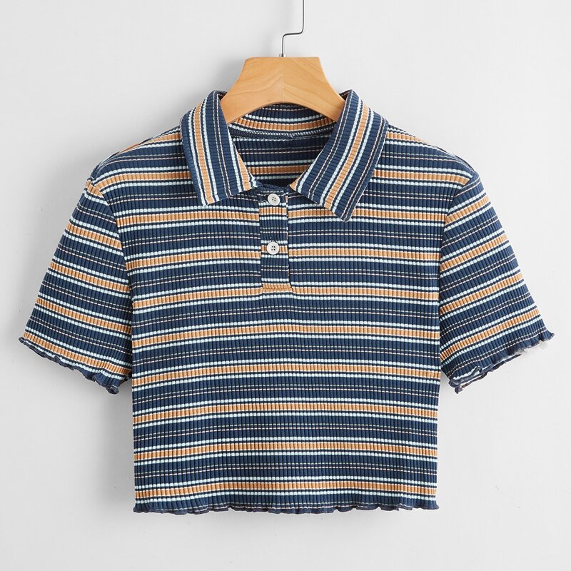 

Striped Crop Polo Tee, Multicolor